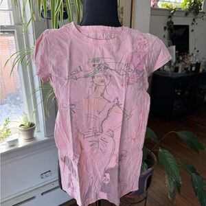 Barbie Pink Graphic Short Sleeve Tee with Peter Pan Collar